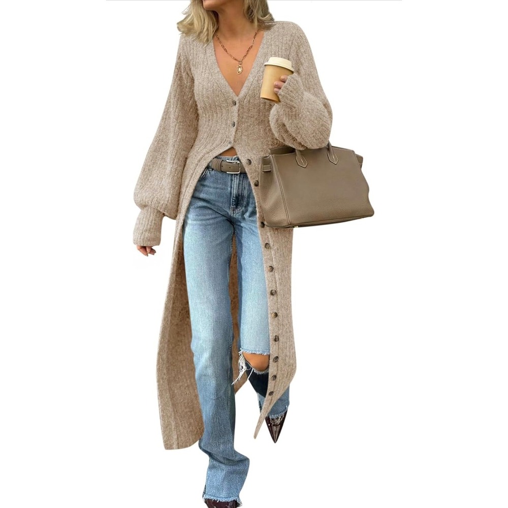Unbranded Ribbed Duster Cardigan Womens S Apricot